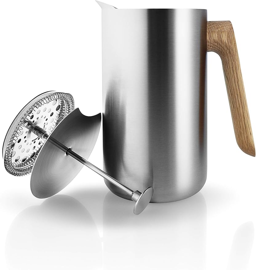 Eva Solo | Nordic Kitchen French Press Coffee Maker 34 oz | Thermo cafetiére Stainless Steel Vacuum Jug with a Oak Wood Handle | Danish Design Functionality &amp Quality | Silver