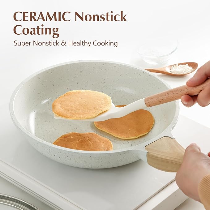SENSARTE Ceramic Nonstick Cookware Set 15 Piece includes 8 Inch Omelet Pan with Lid Induction Compatible Frying Pan Skillet