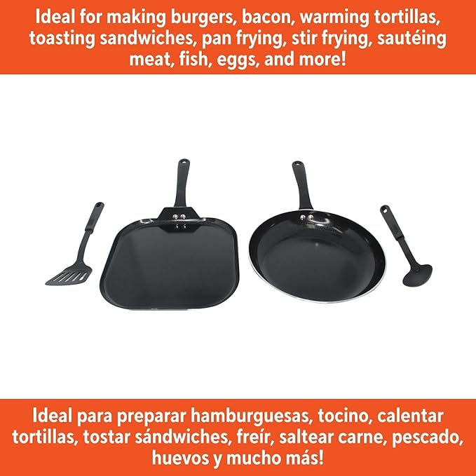 4-Piece Black Ceramic Non-Stick Pots and Pans Set 10 &amp 10.5 Inch Frying Pans with Cool Grip Handles Aluminum Healthy Ceramic Cookware Set for Home