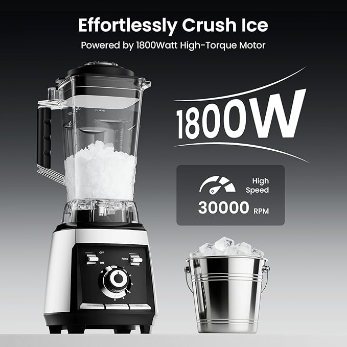 1800 WP Smoothie Blenders for Kitchen 30000 RPM Large Blender for Smoothies Ice Crushing &amp Frozen Fruit Heavy Duty Grinder with 68oz BPA-Free Pitcher Adjustment Speed Knob Silver