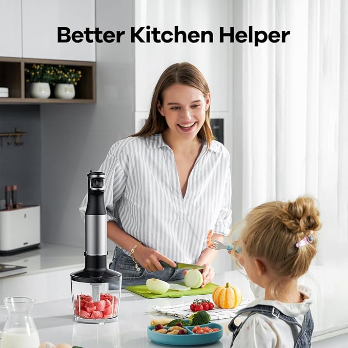 Immersion Blender Handheld 1100W Corded Stick Hand Blenders for Kitchen with Trigger Speed Control with Whisk Milk Frother Attachemnts Perfect Emulsifier for Soup Smoothie Puree 5 in 1