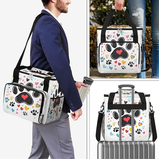 Cartoon Animal Footprints Love Heart Coffee Maker Carring Bag Travel Carrying Storage Tote Bag Compatible with Keurig K-Mini or K-Mini Plus Portable Single Serve Coffee Brewer Case with Pockets