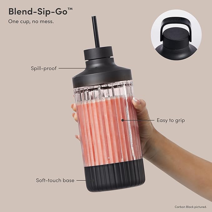 Beast Mega 1200 Plus | Premium Countertop Blender | Smoothies Shakes Sauces Dips Soups | Blends Ice and Frozen Fruit | XL Vessel | With Extra Vessels Straw System | 1200W | (Carbon Black 120V)