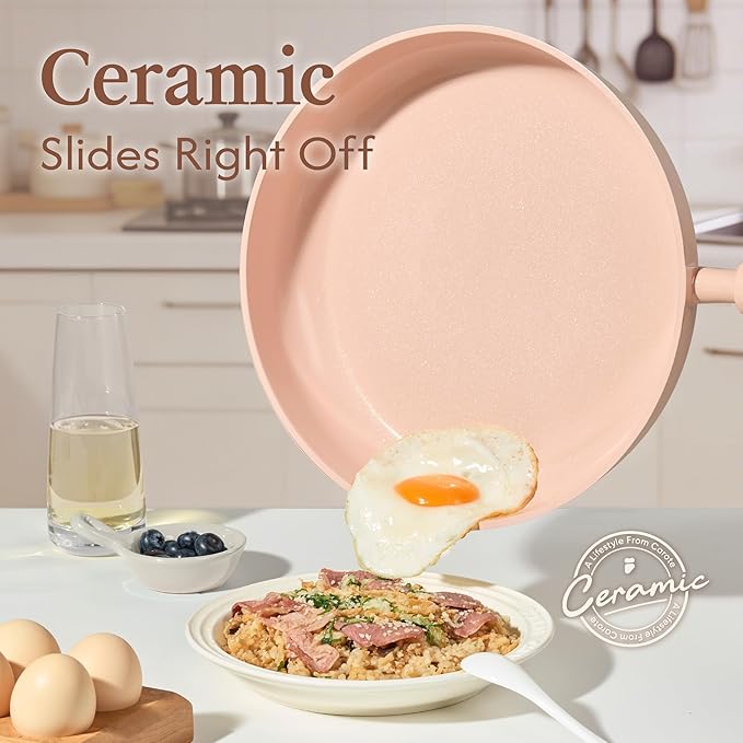 CAROTE Ceramic Cookware Set Nonstick 9pcs Pots and Pans Set Non stick Non-Toxic &amp PFAS-FreeDishwasher RV/Camping Cookware SetSauce Pan with Lid Pink