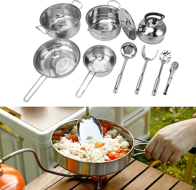 Stainless Steel Pots and Pans Set Cookware Sets for Home Kitchen Restaurant Space Saving Nonstick Cooking Set with Handle Thickened Stainless Steel Cookware Set Pots Pans Set