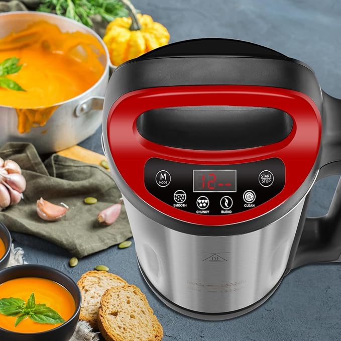 Homtone 1.6L Soup Maker Machine Stainless Steel Soup Maker Blender with Smooth &amp Chunky Settings Anti-Dry Burn Overfill Sensors Ideal for Quick Soups Baby Food