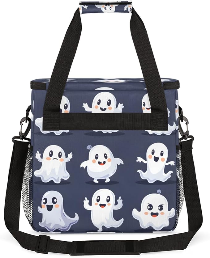 Cartoon Halloween Ghosts Coffee Maker Carrying Bag Travel Storage Bag Compatible with K-Mini or K-Mini Plus Single Serve Coffee Brewer Carrying Case with Multiple Pockets &amp Shoulder Strap