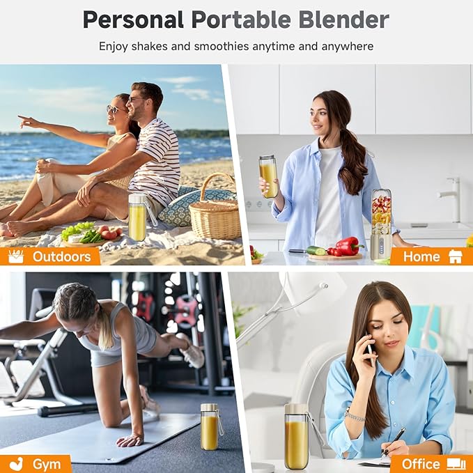 COKUNST 17Oz Portable Blender with 6 Blades USB-C Rechargeable Personal Smoothie Maker for Shakes &amp Juices Compact Mini Mixer for Home Office &amp Travel