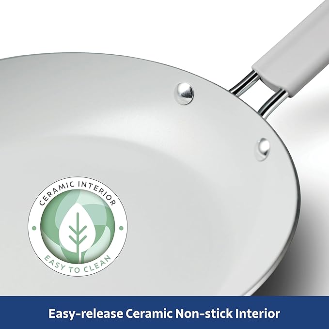 3-Piece Green Ceramic Cookware Set Non-Stick Ceramic Cookware Set with Frying Pans Healthy &amp Safe Green Pans Non-Stick Cookware
