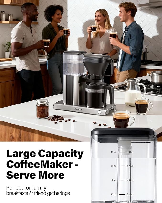 SHARDOR 8-Cup Drip Coffee Maker with Reusable Filter and Glass Coffee PotBlack and Sliver