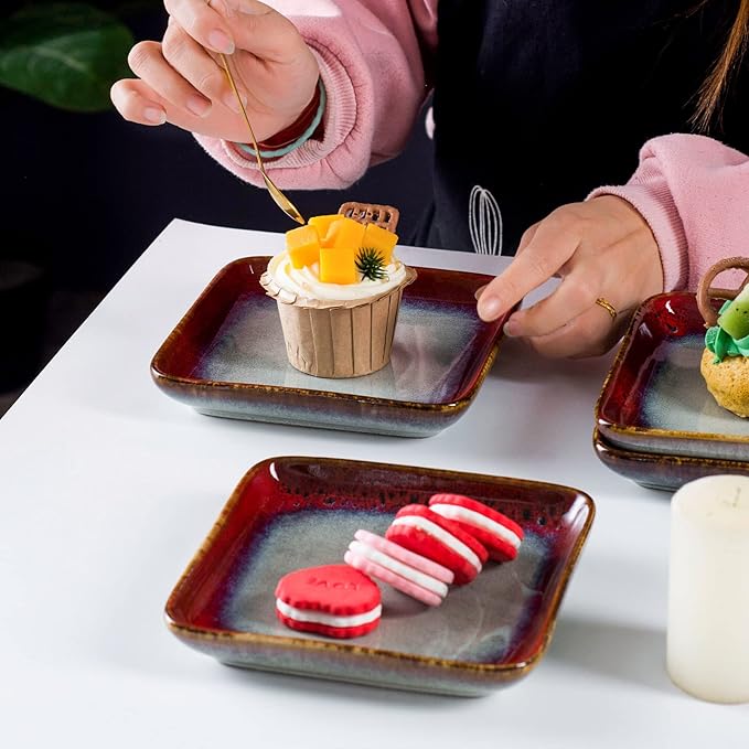 16-Piece Ceramic Square Dinnerware Set for 4 Stoneware Dinner Plates Dessert Plates Bowls Set Coffee Mug Set Microwave Oven and Dishwasher Safe Scratch Resistant