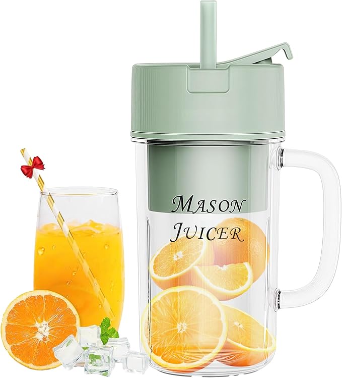 Personal Portable Blender for Fruits USB Rechargeable Smoothie Maker with Stainless Steel Blades Compact Shake Blender for Travel Gym Home (Green)