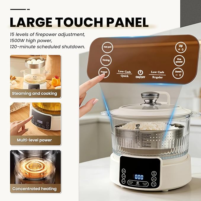 Low Carb Rice Cooker Multifunction Smart Rice Cooker Transparent and Visible food Steamer with Auto Lift Filter Basket (3L)