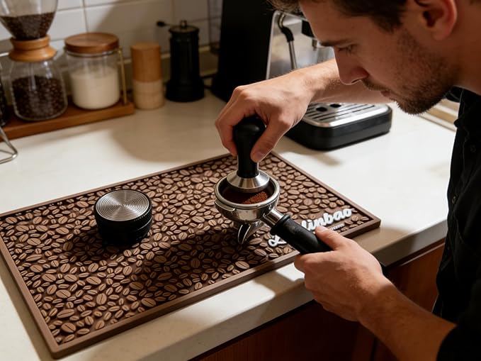 Bar Mats for Countertops Heavy Duty Rubber Mat 3D Coffee Bean Coffee Bar Mat Dish Drying Mat for Kitchen Restaurant Coffee Bar Essentials Non-Slip Drip Tray Mat(Coffee18x12)