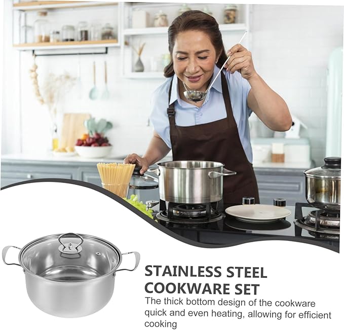 Multi Functional Stainless Steel Cookware Set Pots with Thick Bottom for Even Heating Pan Milk Pot and Frying Pan for Safe Healthy Cooking and Easy Cleaning