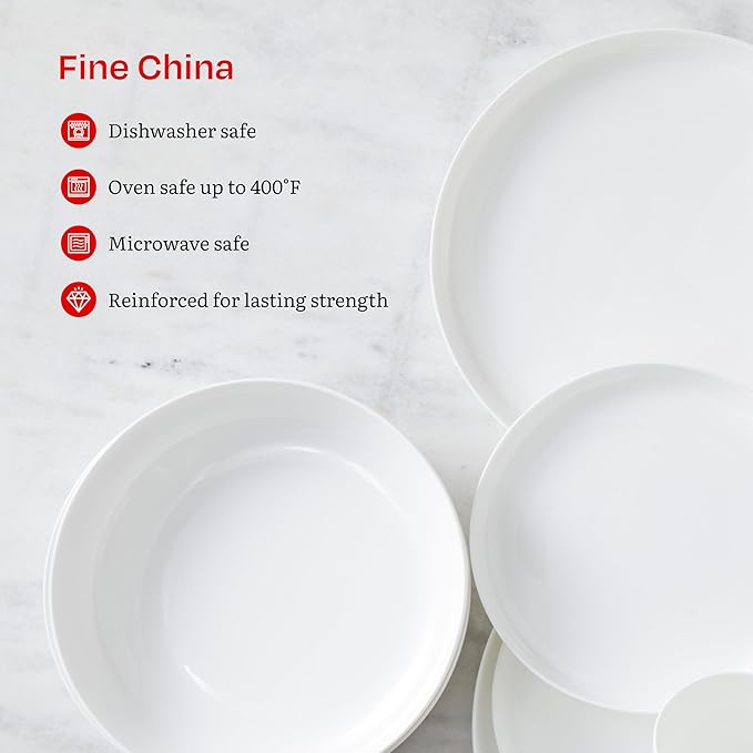 Eater x Zwiesel Fortessa Forma Fine China 16 Piece Dinnerware Set (Service for 4) White