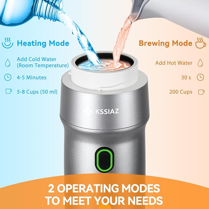 Portable Espresso Machines Electric Espresso Maker with Self-Heating USB-C &amp Car Charger 20 Bar Mini Coffee Maker With NS Capsule &amp Ground Coffee for Camping Hiking Travel Office Silver