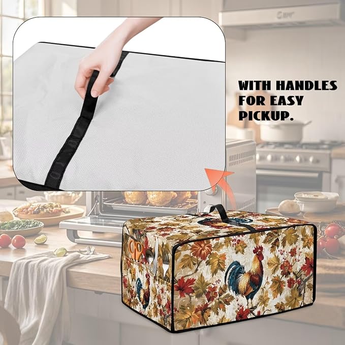 Rooster Plant Print Toaster Oven Air Fryer Cover Dust Protection Heavy Duty Microwave Toaster Oven Cover Small Kitchen Appliance Dust Covers M