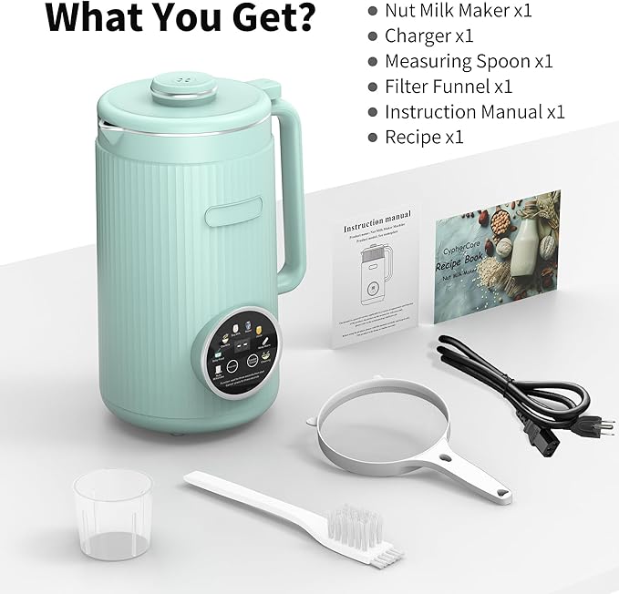 35oz Soy Milk Maker Machine: 8-in-1 Nut Milk Maker for Oat Milk Vegan Drinks Baby Food Blender - Plant-Based Milk Machine with Stainless Steel LED Touch Auto Shutoff (Green)