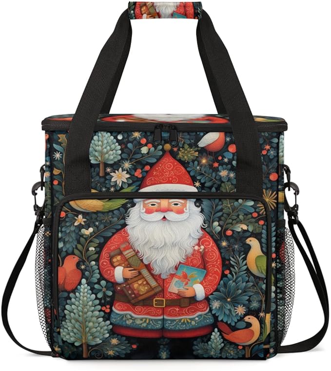 Xmas Santa Claus Coffee Maker Carrying Bag Glitter Santa Claus Travel Storage Bag Compatible with K-Mini or K-Mini Plus Single Serve Coffee Brewer Carrying Case with Pockets &amp Shoulder Strap
