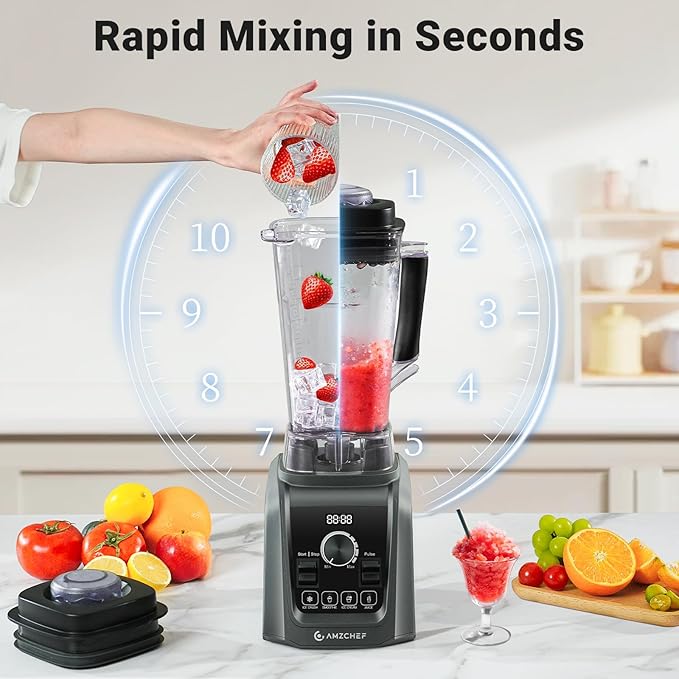 AMZCHEF Professional Blenders for Kitchen 1800 W Smoothie Blender with Infinitely Variable Speed and 5 Functions 68 oz Blender for Smoothies Puree Ice Crush Ice Cream Soup Juice Grey