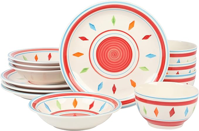 Gibson Home Heidy Hand Painted Dinnerware Set - Red Service for 4 (12pcs)