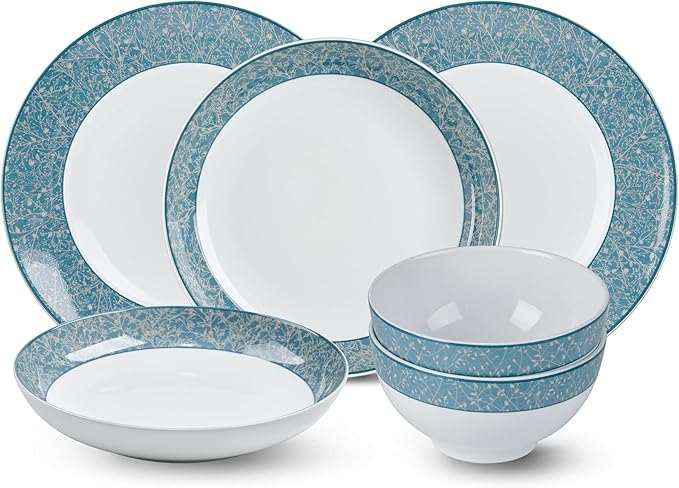 Minh Long 6-PCS Porcelain Dinnerware Set Plates Bowls Chip &amp Scratch Resistant Oven Safe up to 482°F Non toxic Lead &amp Cadmium Free Stackable Dishwasher &amp Microwave Safe