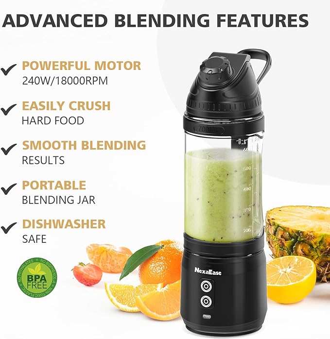 Portable Personal Blender for Smoothies Protein Shakes Frozen Drinks - 24Oz Blender Cup Bottle with Sip Spout Travel Lid USB-C Rechargeable Cordless - Mini Small Blenders for Kitchen Gym Office