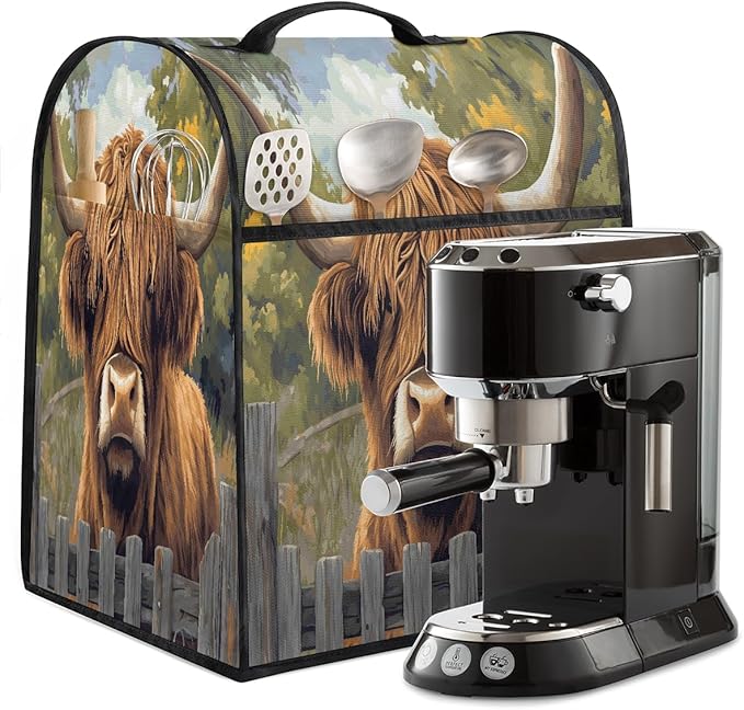 Kitchen Aid Mixer Cover Highland Cow Animals Stand Mixer Cover Compatible with 6-8 Quarts Stand Mixers Dust Covers with Zipper Pocket Foldable Washable Kitchen Aid Organizer Bag