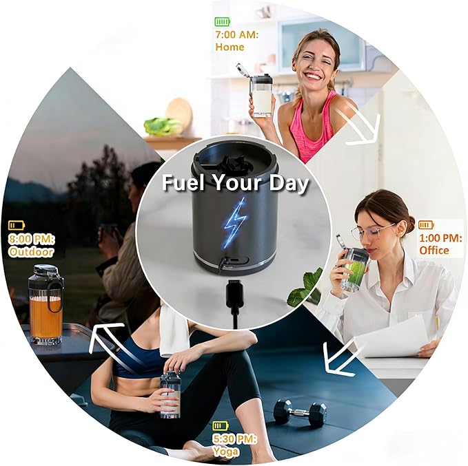Personal Blender Portable Blender for-Smoothies and Shakes Ice crush Juice Pulse 4 Programs Cordless USB-C Rechargeable 18 oz removable Vessel Lids and Straws BPA Free Dishwasher Safe