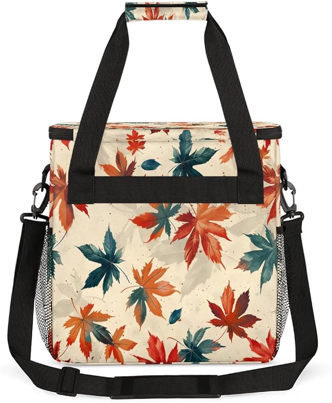 Maple Leaves Print Coffee Maker Carrying Bag Compatible with K-Mini or K-Mini Plus Portable Single Cup Coffee Maker Case with Pockets for K Cup Pods