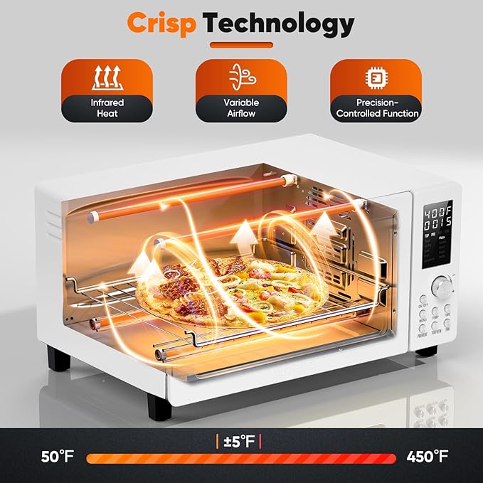 Nuwave Bravo Pro Convection Air Fryer Toaster Oven Combo 2025 New and Improved 10-in-1 50°-450°F Temp Controls Quick &amp Even Crisp Technology 21Qt Capacity Cream PFAS Free