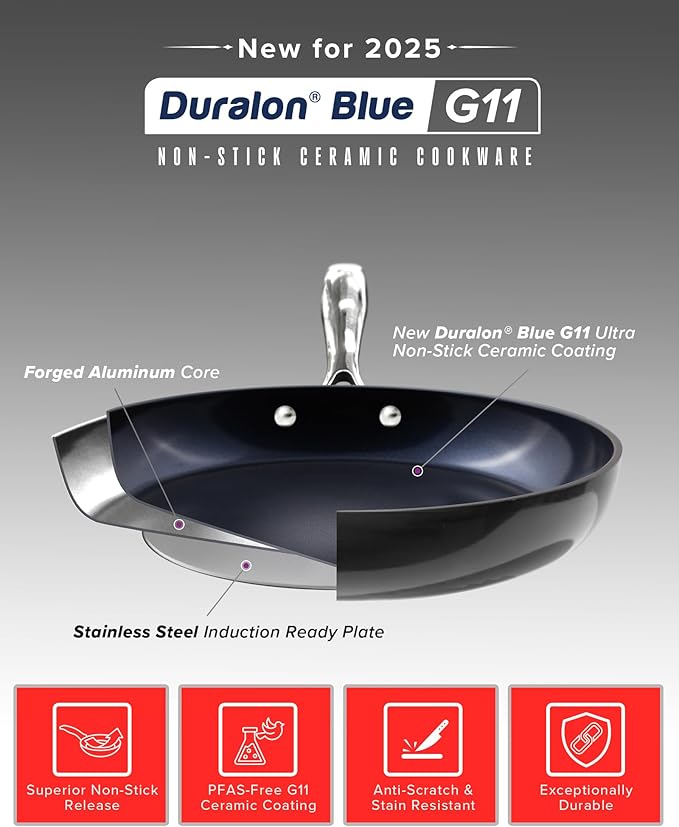 Nuwave Lux 13-Piece Premium Cookware Collection Next-Generation G11 Duralon Blue Ceramic Nonstick Ultra Durable PFAS-Free Lightweight &amp Works on All Cooktops