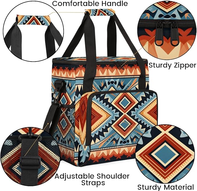 Geometry Aztec Coffee Maker Carrying Bag Retro Pattern Travel Storage Bag Compatible with K-Mini or K-Mini Plus Single Serve Coffee Brewer Carrying Case with Multiple Pockets &amp Shoulder Strap