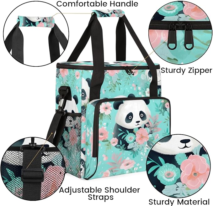 Panda Coffee Maker Carrying Bag Pink Flower Panda Travel Storage Bag Compatible with K-Mini or K-Mini Plus Single Serve Coffee Brewer Carrying Case with Multiple Pockets &amp Shoulder Strap