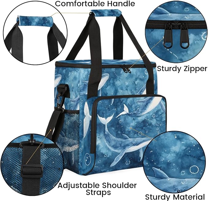 Watercolor Whales Coffee Maker Travel Bag for Keurig K-Mini/K-Mini Plus Insulated Waterproof Tote with Pockets Portable Single-Serve Brewer Case