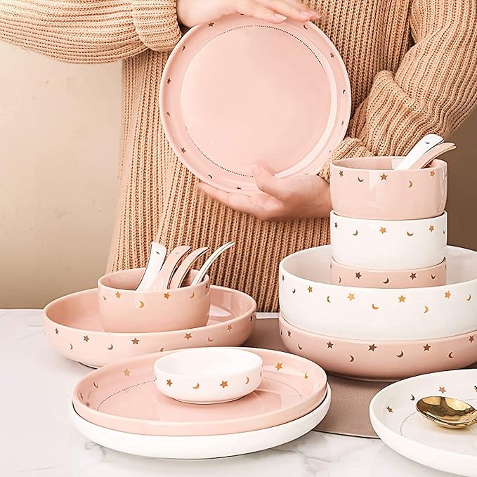 Dinnerware Sets - Luxury Gift Dishes Service Set 42 Pieces Simple Cereal Bowl and Steak Plate Set - Porcelain Dinnerware Set for Wedding Gifts and Family Gathering