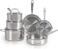 T-fal Pro Tri-Ply Stainless Steel Cookware Set 10 Piece-Induction Compatible Oven Safe 500F Lids-350F Even Heat Professional Quality Durable Induction Pots and Pans Set Silver