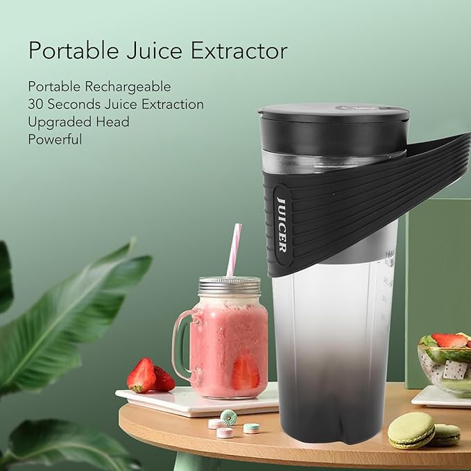 Portable Blender with 20000RPM Motor Rechargeable Battery 6 Stainless Steel Blades for Smoothies Shakes Home Outdoor (Black)