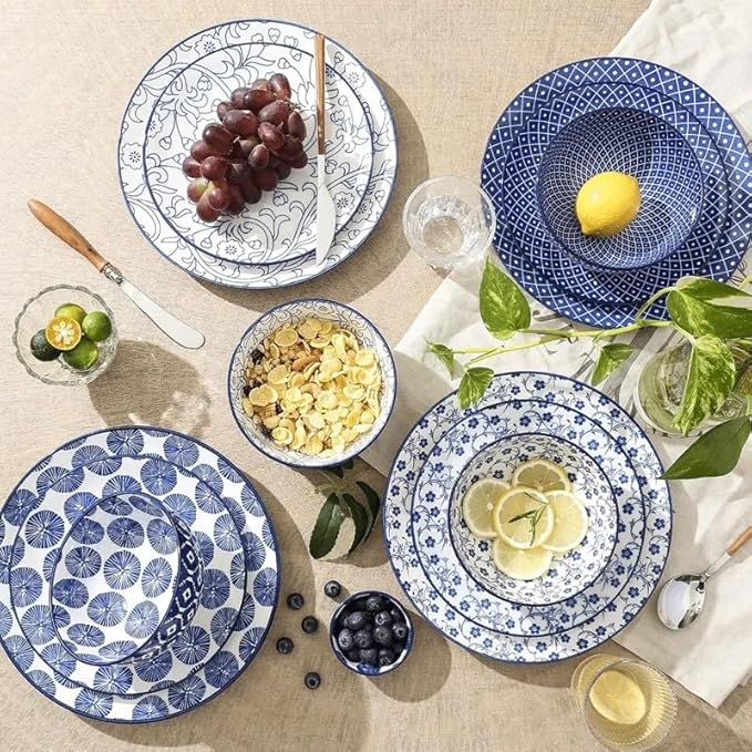 Ceramic 12-Pieces Dinnerware Sets Dish Plates and Bowls Service for 4 Dinner Salad Dessert
