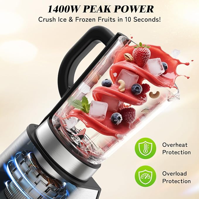 Blenders for Kitchen Countertop Smoothie Blender with 51oz Glass Pitcher Grinder &amp To-Go Cup Combo 10 Speeds Digital Touchscreen Blender for Smoothies Shake Crush Ice Dishwasher Safe