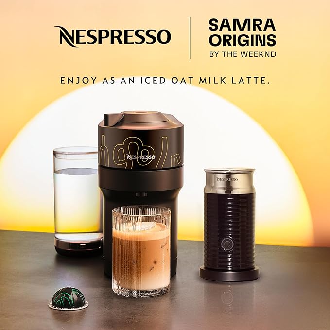 Nespresso Vertuo Pop+ Coffee and Espresso Maker by De'Longhi Samra Origins by The Weeknd Aeroccino3 Milk Frother and Togetherness Blend Double Espresso Light Roast 20-Count Coffee Pods