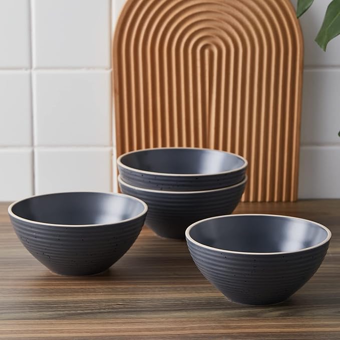 Stone Lain Lauren Modern Stoneware 16-piece Round Dinnerware Set Plates and bowls Set Dish set for 4 Charcoal