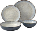 Tabletops Gallery Speckled Farmhouse Collection- Stoneware Dishes Service for 4 Dinner Salad Appetizer Dessert Plate Bowls 16 Piece Jura Embossed Dinnerware Set in Smoky Blue