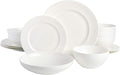 Gibson Elite Embossed Bone China 16-Piece Double Bowl Dinnerware Set Service for 4 – White Elegant Plates and Bowls