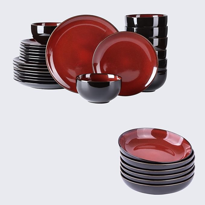 LERATIO Ceramic Dinnerware Sets for 8with pasta bowlsHandmade Reactive Glaze Dishes SetChip Resistant and Scratch Resistant | Oven&ampDishwasher &amp Microwave Safe-Blue(30PCS)