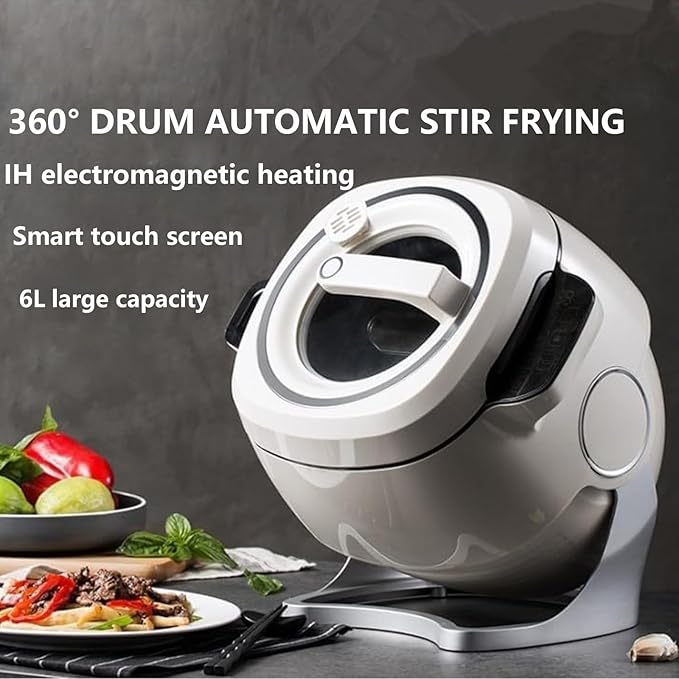 Automatic Cooking Machine2000W 6L auto Cooking Wok Fried Rice MachineOne Click Smart StartThree Speed Adjustable360° Automatic RotationSmart Touch for Stir FryingStewingCooking110V