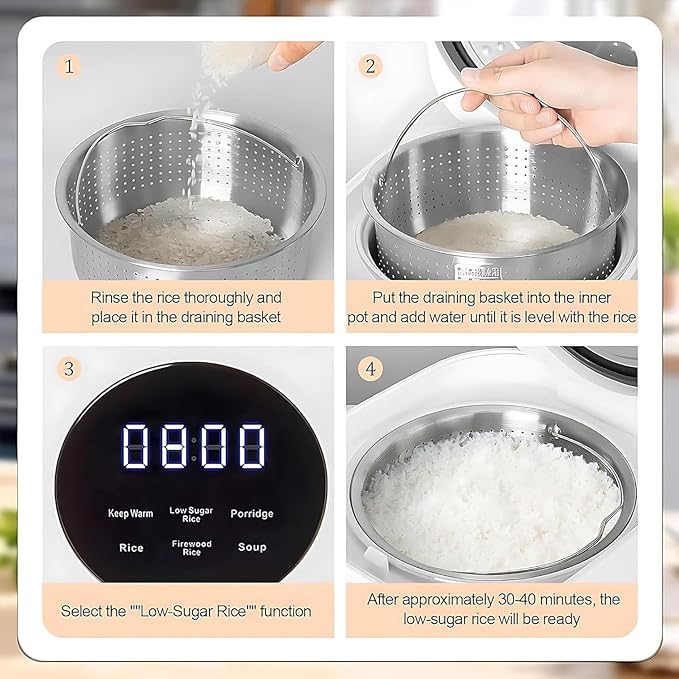Portable Rice Cooker Non-Stick Ceramic Glaze Inner Pot Rice and Soup Separation Technology 24-Hour Smart Reservation Suitable for Dormitory and Camping