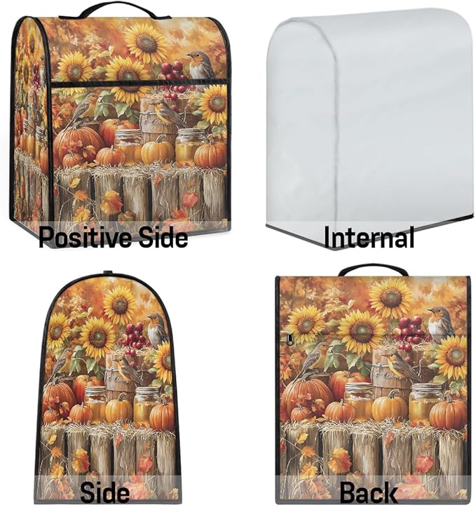 cfpolar Kitchen Aid Mixer Cover Compatible with 6-8 Quarts Pumpkin Sunflower Bird Fall Stand Mixer Cover Kitchen Aid Mixers Accessories Appliance Organizer Bag Dust Covers with Zipper Pocket