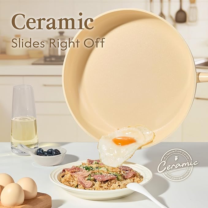CAROTE Pots and Pans Set Nonstick Ceramic Cookware Set Yellow Cooking Set Kitchen Induction Set with Steamer PFAS PTFE Free9 Piece